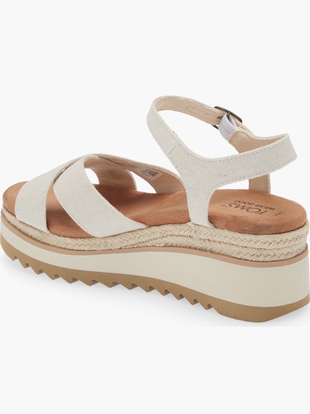 Gia Cream Chambray Tom’s Wedge Platform Sandal with Ankle Strap - Picture 2 of 9